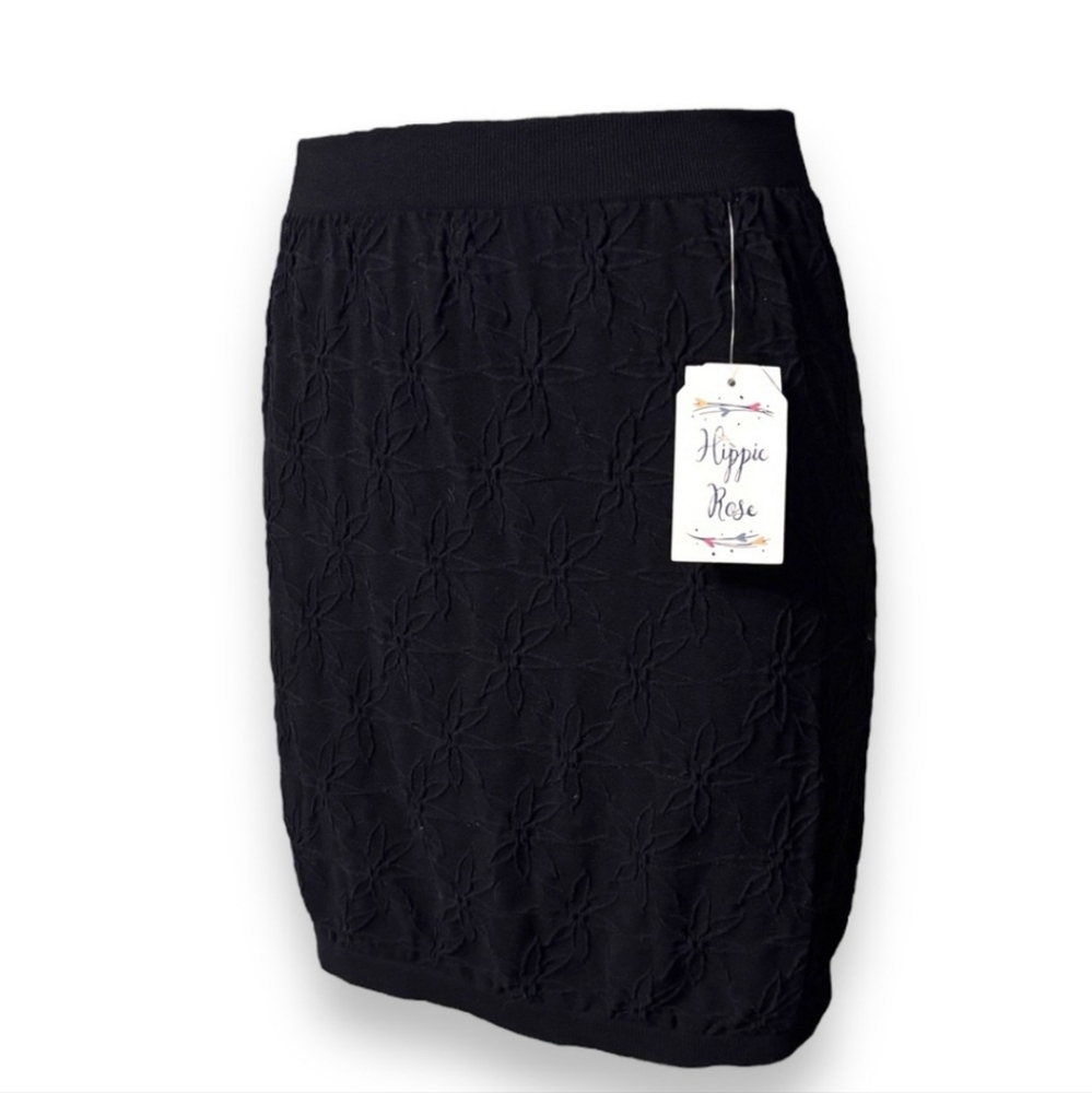 HIPPIE ROSE Black Textured Seamless Miniskirt NWT!